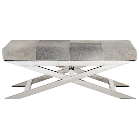 Polished Stainless Steel Bench with Hair-on-Hide Seat
